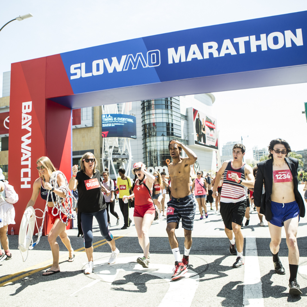 Participants enjoying themselves in Paramount's Slow Motion Marathon to promote the release of the Baywatch movie.